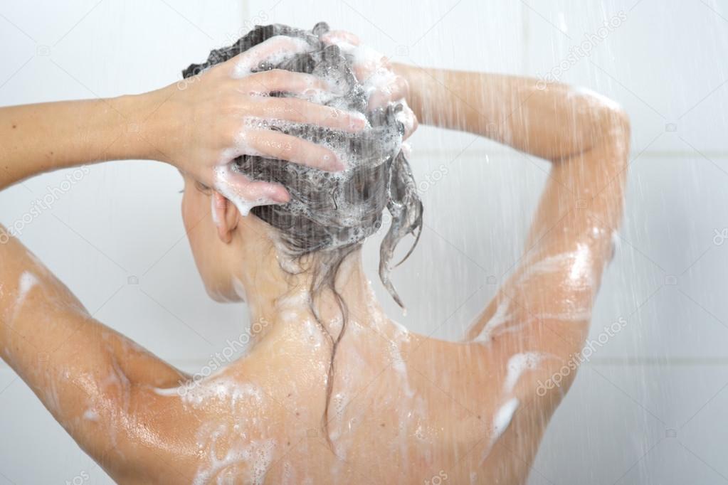 woman washing head