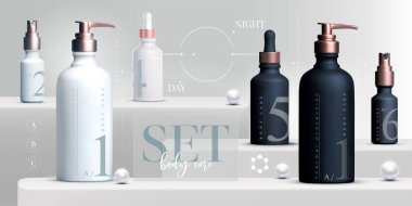 Cilt bakımı ürünleri için arka plan özel krem kavanozu. Lüks yüz kremi. Kozmetik reklam broşürü ya da afiş tasarımı. Mavi kozmetik krem şablonu. Makyaj ürünleri markası