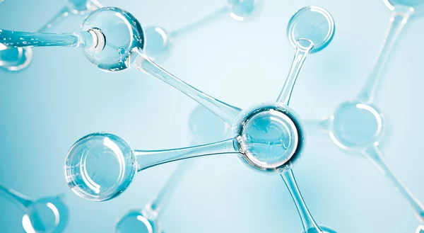 摘要水分子设计 原子公式 化学科学横幅或传单的摘要背景 科学或医学背景 3D渲染说明 — 图库照片