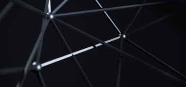 Ağ bağlantısı yapısı. Bilim geçmişi. Soyut molekül tasarımı. Siyah atomlar. Kimya bilimi afişi ya da el ilanı için arka plan. Siyah molekül 3d resimleme.