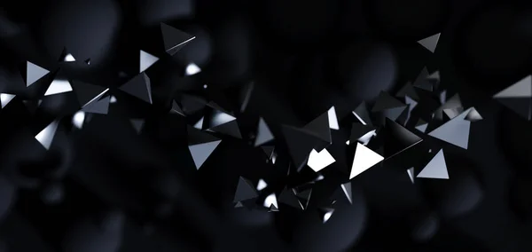 Абстрактні Частинки Чорний Фон Літаючі Багатокутні Сфери Темному Просторі Футуристичний — стокове фото