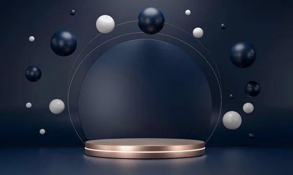 Візуалізація Круглої Подіумної Геометрії Золотими Елементами Абстрактна Геометрична Форма Порожній — стокове фото