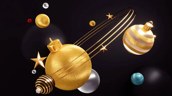 Gelukkig Nieuwjaar Achtergrond Met Kerst Decoraties Rendering — Stockfoto