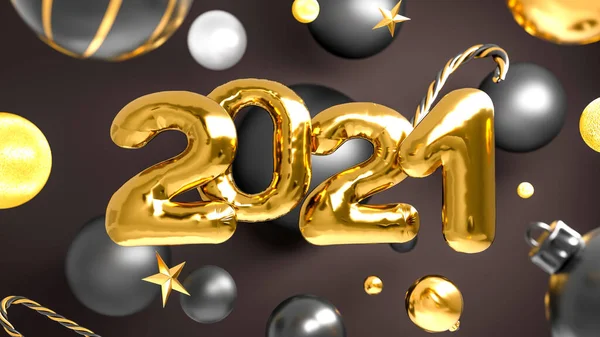 2021 Numeri 3D. Felice anno nuovo o sfondo di Natale. Rendering 3D. — Foto Stock