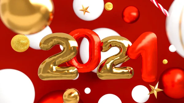 Numéros 3D 2021. Bonne année ou fond de Noël. rendu 3D. — Photo