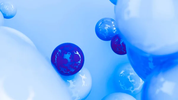 Streszczenie Niebieskie Tło Kulami Bubbles Projekt Renderowanie — Zdjęcie stockowe