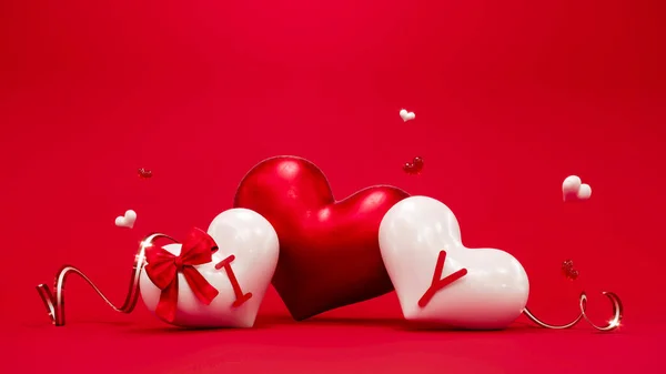 Valentinstag abstrakten Hintergrund mit roten Herzen. 14. Februar, Liebe. Romantische Hochzeits-Grußkarte. Frauen, Muttertag. 3D-Darstellung. — Stockfoto