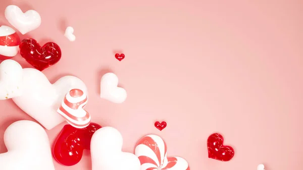 Valentýn abstraktní pozadí s červenými srdci. 14. února, lásko. Romantický svatební pozdrav. Ženský, Den matek. 3D vykreslování. — Stock fotografie