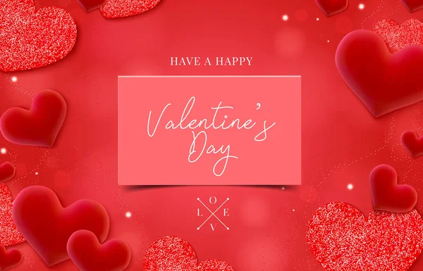 バレンタインデーの販売バナーの背景 赤いハート かわいい愛のバナーやバレンタイングリーティングカード ベクターイラスト — ストックベクタ