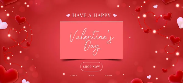 バレンタインデーの販売バナーの背景。赤いハート。かわいい愛のバナーやバレンタイングリーティングカード。ベクターイラスト. — ストックベクタ