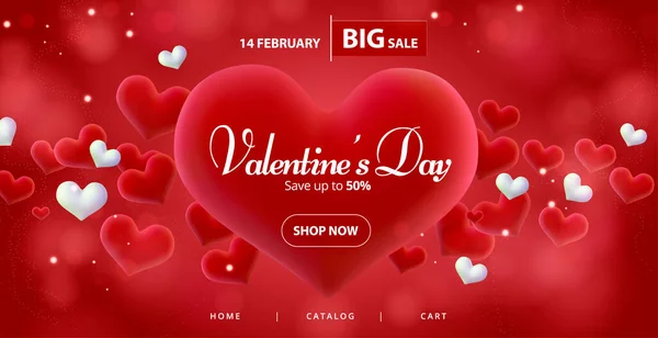 День святого Валентина большой фон баннера продажи для веб-Set заголовок. Красные сердца. Симпатичные любовные плакаты или поздравительные открытки от Валентина. Векторная иллюстрация. — стоковый вектор