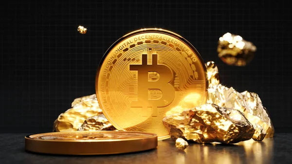 Bitcoin Golden Coin Gold Digital Currency Cryptocurrency Concept Money Finance — Stock Photo, Image