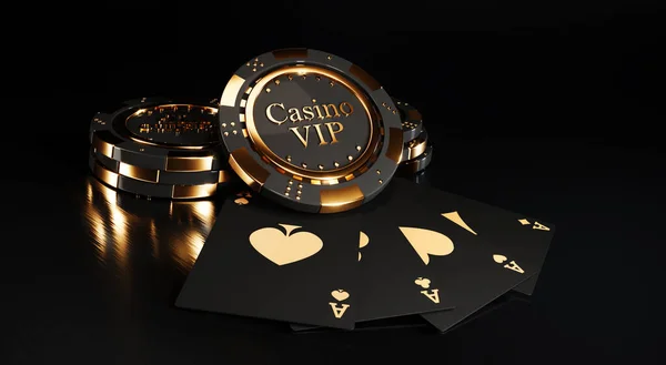 Casino Chips Zwarte Achtergrond Casino Spel Gouden Chips Online Casino — Stockfoto