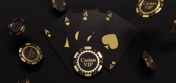 Luxe casino gouden chips en kaarten. Poker chips vallen Premium Photo — Stockfoto