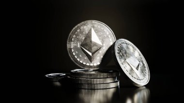 Ethereum madeni para. Şifreli para dijital para. Ethereum engelleme sembolü. 3B Görüntü