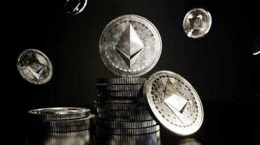 Ethereum madeni para. Şifreli para dijital para. Ethereum engelleme sembolü. 3B Görüntü