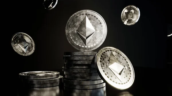 Ethereum madeni para. Şifreli para dijital para. Ethereum engelleme sembolü. 3B Görüntü