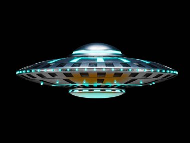 Siyah üzerine izole edilmiş klasik UFO. 3d illüstrasyon