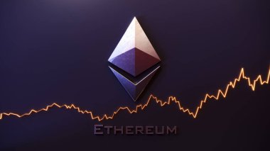 Ethereum logosu işareti. Şifreli para dijital para. Ethereum engelleme sembolü. 3B Görüntü