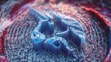 Dijital Sanat Uniswap Logo Sembolü. Şifreli para birimi Fütürist 3D Vodeo görüntüleme. 4K.