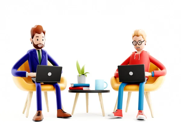 Cartoon Characters Laptops Concept Distance Work Study Communication Coworking Space — Stock Photo, Image