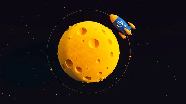 Salta a la luna. Crypto Rocket Ilustración 3d —  Fotos de Stock