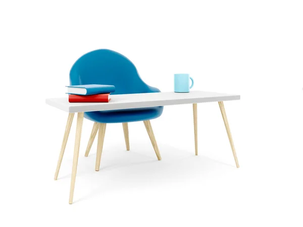 Çalışma masası, mobilya konsepti 3D illüstrasyon — Stok fotoğraf