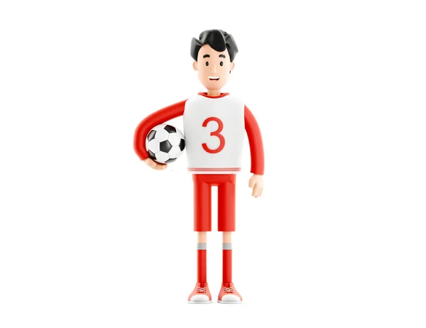 Cartoon character football or soccer player with a ball isolated on white background — Stock Photo, Image