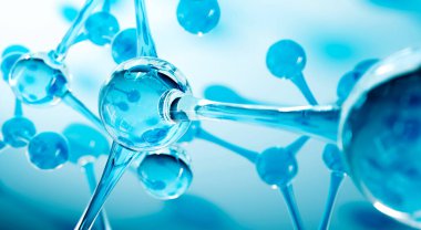 Soyut su molekülleri tasarımı. Atom formülü. Kimya bilimi afişi veya el ilanı için soyut DNA arkaplanı. Bilim ya da tıbbi geçmiş. 3d resimleme.