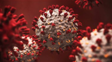 Coronavirus hücreleri veya bakteri molekülleri. Virüs Covid-19. Virüs beyazda izole edilmiş. Gribe yakın çekim, mikroskop altında virüse bakış, bulaşıcı hastalıklar. Bakteri, hücre enfeksiyonlu organizma. 3d Hazırlama.