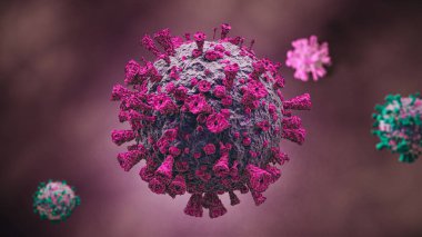 Coronavirus hücreleri veya bakteri molekülleri. Virüs Covid-19. Virüs beyazda izole edilmiş. Gribe yakın çekim, mikroskop altında virüse bakış, bulaşıcı hastalıklar. Bakteri, hücre enfeksiyonlu organizma. 3d Hazırlama.