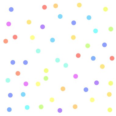 Yuvarlak konfetilerin geçmişi. Vektör pastel beyaz arka planda konfeti izole edildi. Tatil için tebrik kartı ve mesaj için bir yer.. 