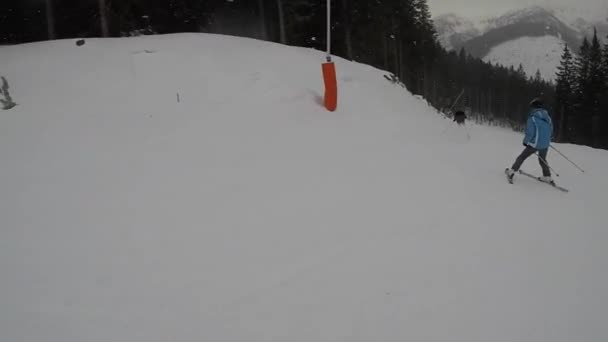 Esqui Estância Esqui Férias Inverno Feriados Fins Semana Montanhas Cobertas — Vídeo de Stock