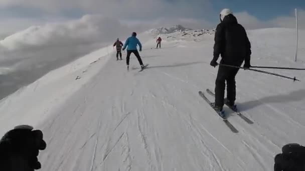 Skiing Ski Resort Winter Vacation Weekends Holidays Snow Capped Mountains — Stock Video
