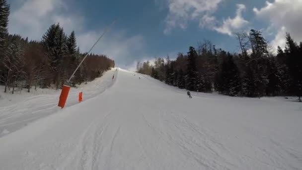 Skiløb Skisportssted Vinterferie Weekender Ferie Snedækkede Bjerge Tåge Subjektivt Dynamisk – Stock-video