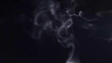 Ağır çekimde hafif beyaz duman. Soyut Duman, kara arka planda soğuk sis bulutu. Yüzen sis. Doku. Mum dumanı. Yüksek kaliteli FullHD görüntüler
