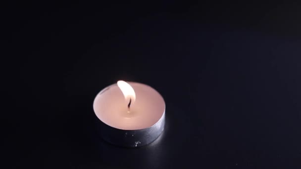 White Candle Burning Yellow Shades Blow Light Smoke Extinguished Slow — Stock Video