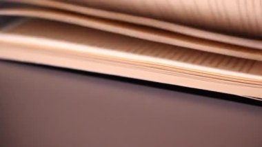 Macro kitabın sayfalarını çevirirken çekti. Sayfaların sayfalarını kapatıyoruz. Öğrenme ve eğitim kavramı. Masadaki kitap sayfalarında tanımlanamayan metnin ayrıntılı görünümü