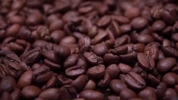 Close Chicco Caffè Tostato Semi Fragranti Caffè Stanno Cadendo Slow — Video Stock