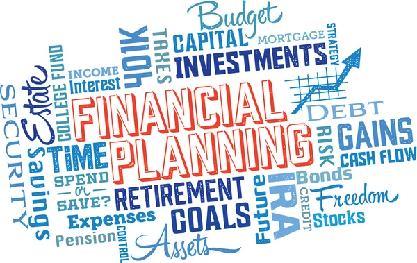 Pianificazione finanziaria Pensionamento Word Cloud Collage — Vettoriale Stock