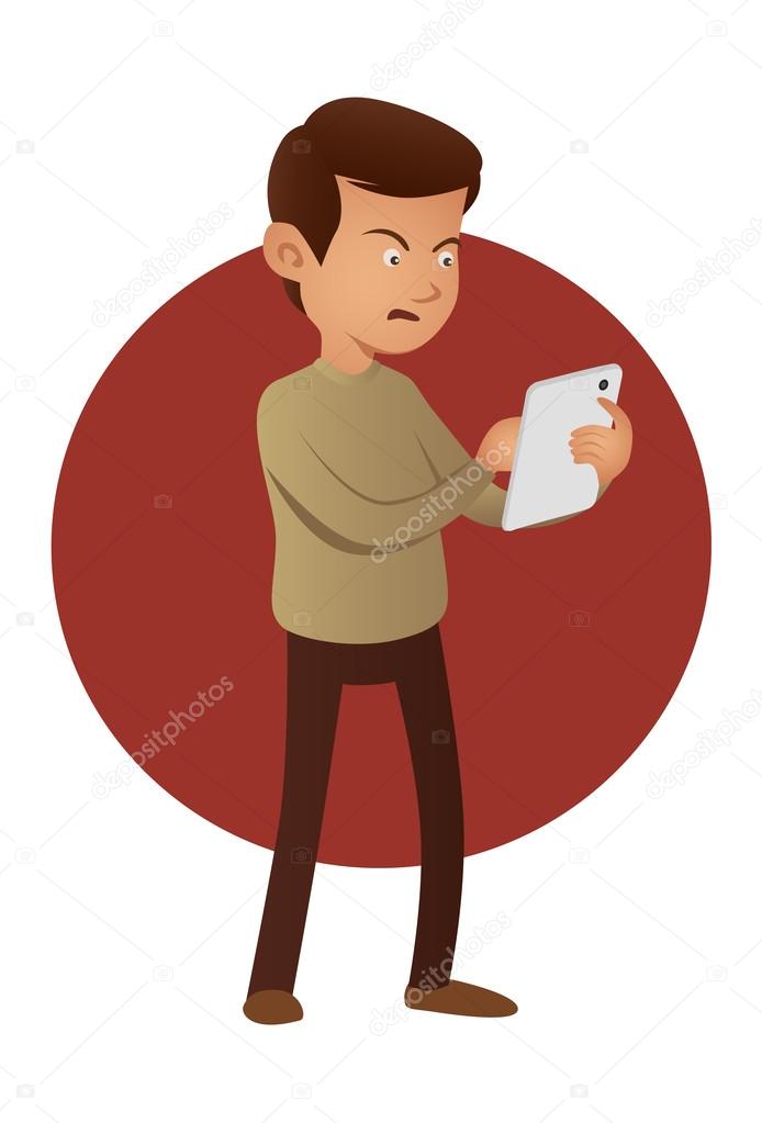 Angry man using tablet device