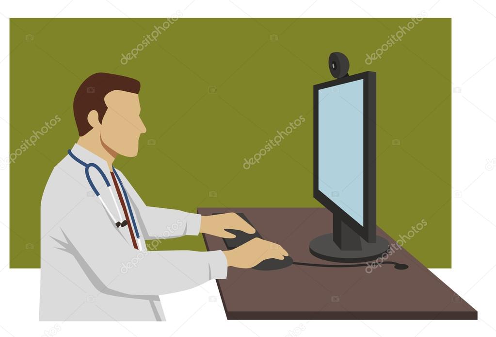 doctor working on his computer
