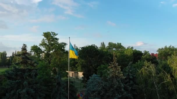 Bandeira Cor Azul Amarela Mastro Bandeira Bandeira Estado Ucrânia Acima — Vídeo de Stock