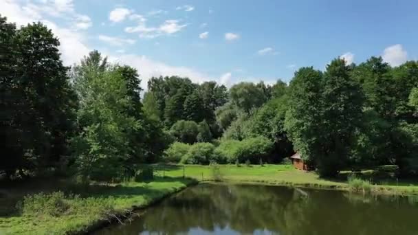 Malowniczy Krajobraz Naturalny Woda Zielone Drzewa Niebo Słoneczny Letni Dzień — Wideo stockowe