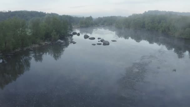 川のサロンのドローン映像。早春の朝 — ストック動画
