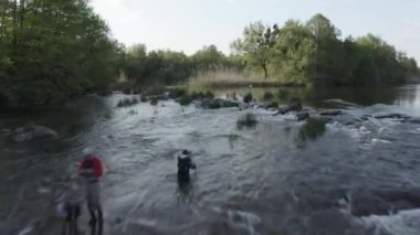Vahşi nehir ve yeşil ağaçların havadan görünüşü