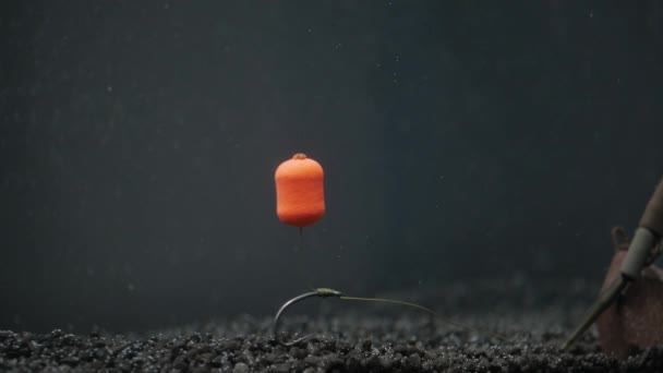 Equipamento de cabelo pop-up laranja com clipes de segurança para pesca de carpas subaquáticas — Vídeo de Stock