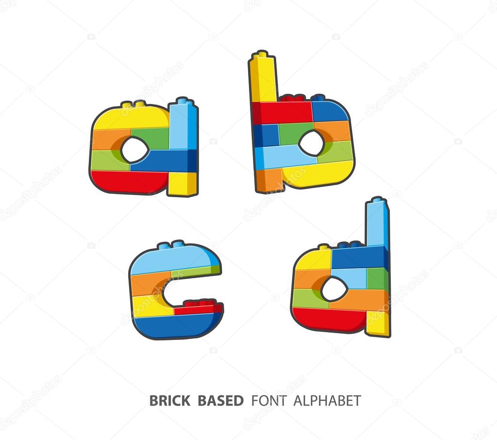 Alphabet set created from playing bricks. Lower case letters