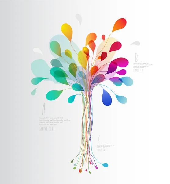 Colorful tree created from lines and leafs. — Stock Vector