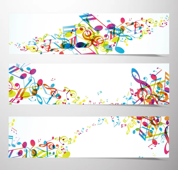 Set of website banners with colorful music notes. — Stock Vector